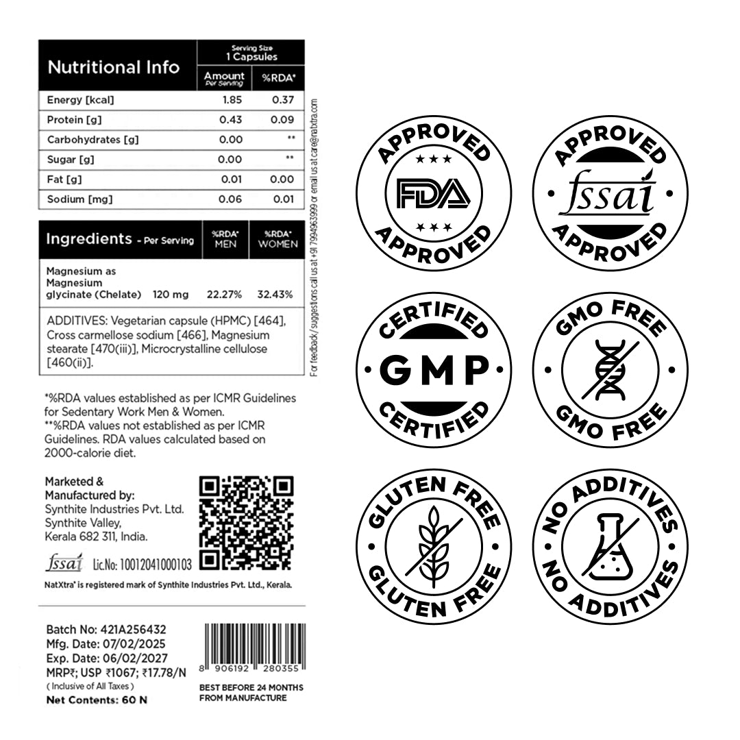 High-Absorption Chelated Magnesium Glycinate - 120mg (30 capsules)